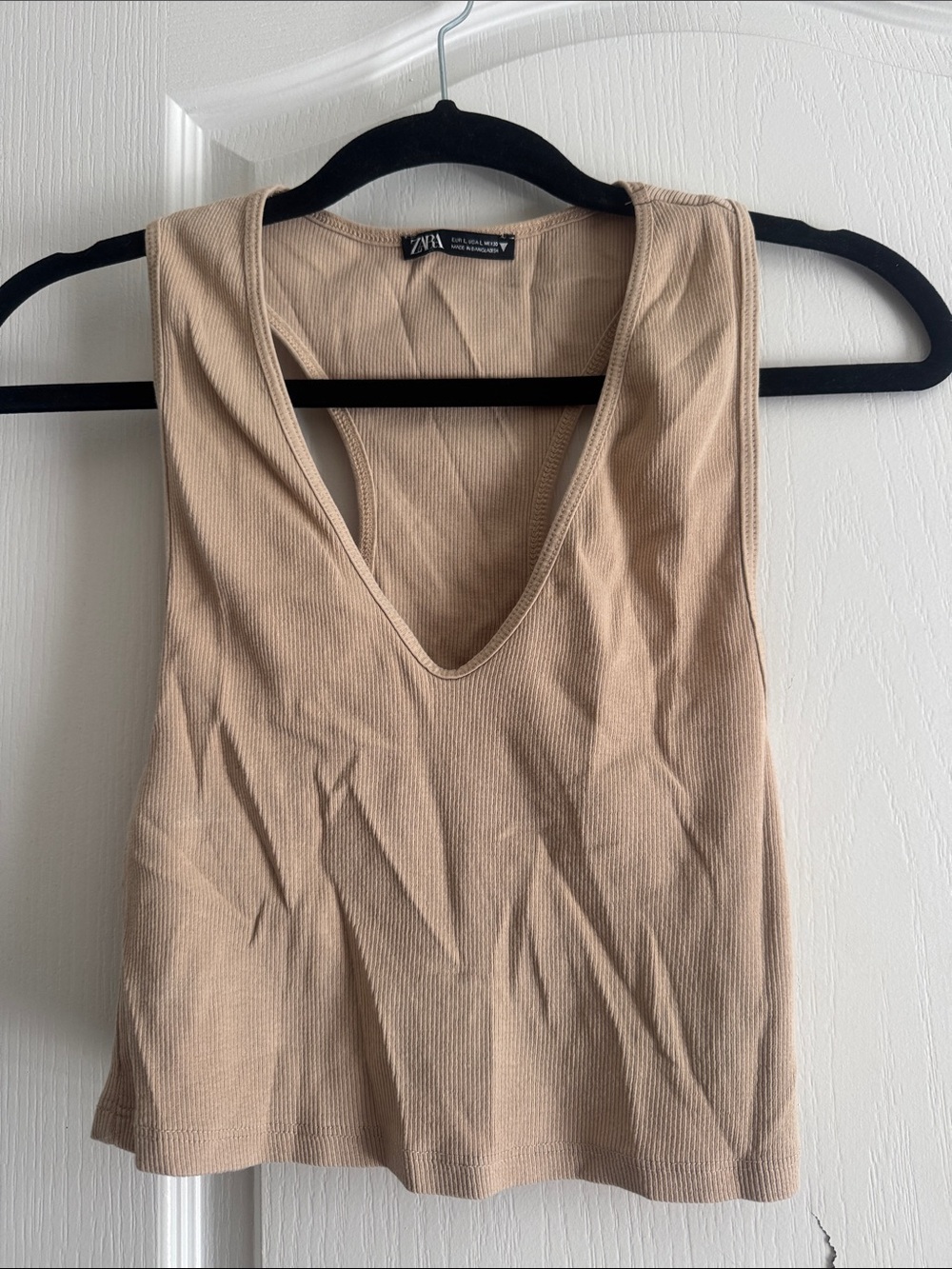 Zara Ribbed V-Neck Tank Top - Beige